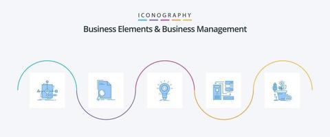 Business Elements And Business Managment Blue 5 Icon Pack Including database. combination. find. light. idea vector