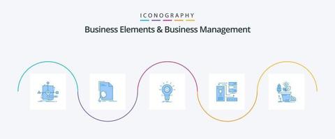 Business Elements And Business Managment Blue 5 Icon Pack Including database. combination. find. light. idea vector