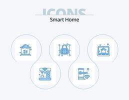 Smart Home Blue Icon Pack 5 Icon Design. network protection. data. smart. cyber security. setting vector