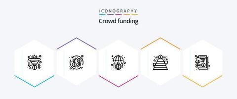 paquete de iconos de 25 líneas de crowdfunding que incluye archivos. dinero. fondos. meta. finanzas vector