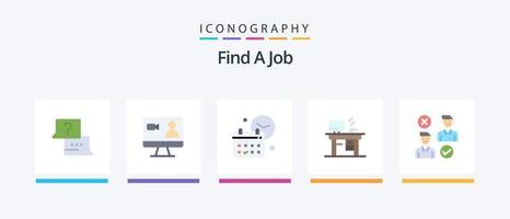 Find A Job Flat 5 Icon Pack Including group. office. calendar. laptop. job. Creative Icons Design vector