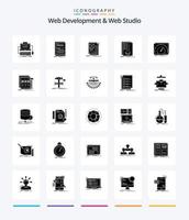 desarrollo web creativo y paquete de iconos negros sólidos de 25 glifos de estudio web, como lista. categorías. página. desarrollo. web vector