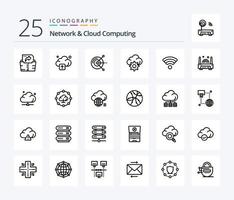 Network And Cloud Computing 25 Line icon pack including electronic. wireless. disk. wifi. technology vector