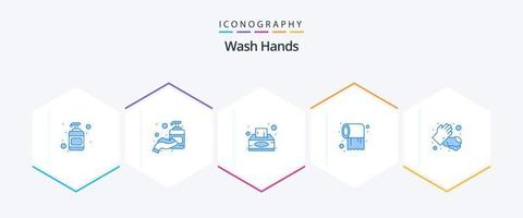 Wash Hands 25 Blue icon pack including medical. soap. napkin. care. roll vector