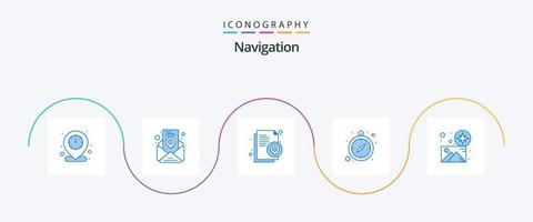 Navigation Blue 5 Icon Pack Including gps. direction. document. art. compass vector