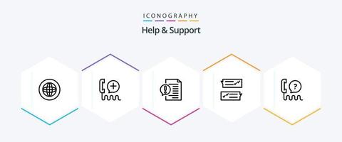 Help And Support 25 Line icon pack including help. chat. interface. file. document vector