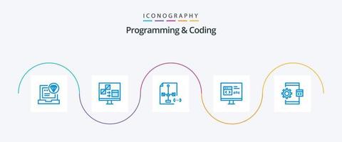 Programming And Coding Blue 5 Icon Pack Including develop. app. develop. file. development vector