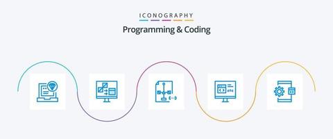 Programming And Coding Blue 5 Icon Pack Including develop. app. develop. file. development vector