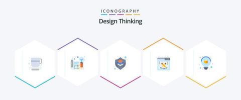 Design Thinking 25 Flat icon pack including bulb. software. brain. design work. thinking vector