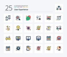 experiencia de usuario paquete de iconos rellenos de 25 líneas que incluye personas. medios de comunicación social. charlar. girar. conexión vector