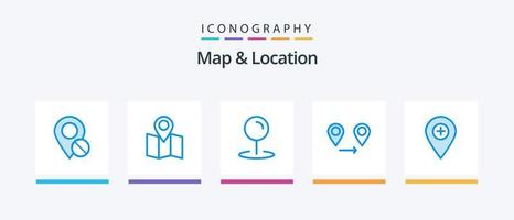 mapa y ubicación azul 5 paquete de iconos que incluye . alfiler. GPS. marcador. ubicación. diseño de iconos creativos vector