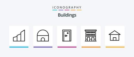 Buildings Line 5 Icon Pack Including shop front. buildings. home. building. islamic building. Creative Icons Design vector