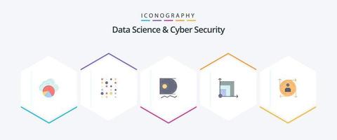 ciencia de datos y seguridad cibernética 25 paquete de iconos planos que incluye predicación. ciencia datos. sistema escalable. escalabel vector