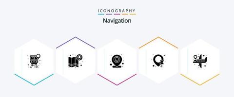 paquete de iconos de 25 glifos de navegación que incluye el destino del vuelo. alfiler. navegación. mapa. ubicación del dentista vector