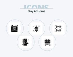 estancia en casa glifo icono paquete 5 diseño de iconos. ejercicio. maceta. trabajar. planta. biblioteca en línea