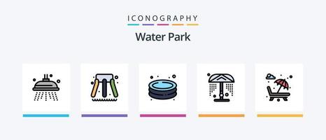 la línea del parque acuático llenó el paquete de 5 íconos que incluye agua. Día de San Valentín. boleto. romance. fuente. diseño de iconos creativos vector