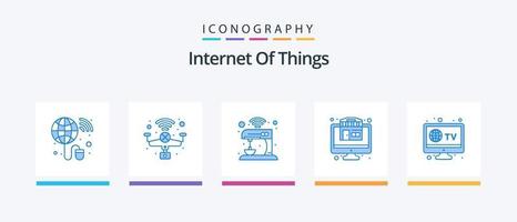 Internet de las cosas paquete de iconos azul 5 que incluye televisión. almacenar. cocina. comercio. tecnología. diseño de iconos creativos vector