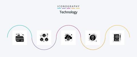 paquete de iconos de glifo 5 de tecnología que incluye manual. libro. seguridad. fuerza. consumo de energía vector