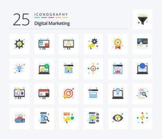 Digital Marketing 25 Flat Color icon pack including medal. settings. digital. megaphone. advertising vector