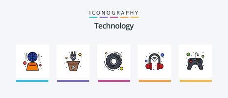 la línea de tecnología llenó el paquete de 5 íconos que incluye la casa inteligente. redes domésticas. red. automatización del hogar. engranaje. diseño de iconos creativos vector