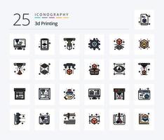 3d Printing 25 Line Filled icon pack including shape. cube. printer. 3d. printing vector