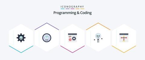 Programación y codificación de 25 paquetes de iconos planos, incluido el desarrollo. codificación. desarrollo. programación. desarrollar vector