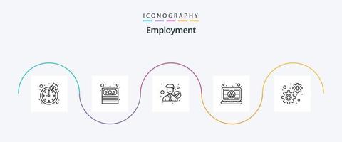 paquete de iconos de la línea de empleo 5 que incluye engranajes. usuario. hombre. computadora portátil. empleado vector