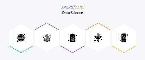 paquete de iconos de 25 glifos de ciencia de datos que incluye embudo. documento. puerta. filtro de datos ciencia vector