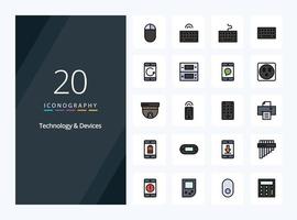 Icono lleno de línea de 20 dispositivos para presentación vector