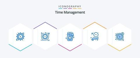 Time Management 25 Blue icon pack including save time. hold. mobile. hand. news vector