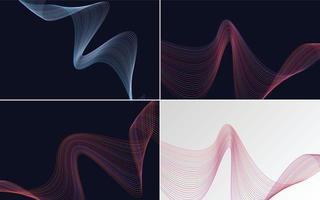 Set of 4 vector backgrounds featuring geometric wave patterns