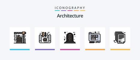 la línea de arquitectura llenó el paquete de 5 íconos, incluido arriba. escenario. construcción. piso. esquema. diseño de iconos creativos vector