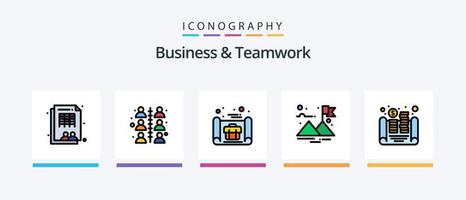 la línea de negocios y trabajo en equipo llenó un paquete de 5 íconos que incluye . equipo. tasa. eficacia. ajustes. diseño de iconos creativos vector