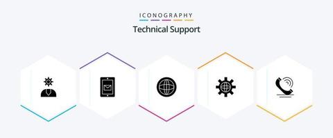 paquete de iconos de 25 glifos de soporte técnico, incluido el técnico. globo. apoyo. mundo. ayuda vector