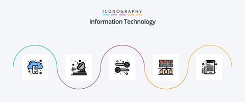 Information Technology Line Filled Flat 5 Icon Pack Including . file. keys. email. management vector