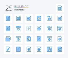 paquete de iconos multimedia de 25 colores azules que incluye nuevo. agregar. archivo. Mac. aplicación vector