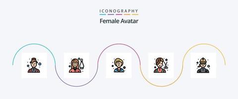 Female Avatar Line Filled Flat 5 Icon Pack Including construction. female. person. fashion. barber vector