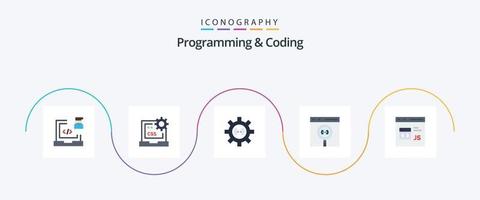 Programming And Coding Flat 5 Icon Pack Including coding. app. develop. process. develop vector