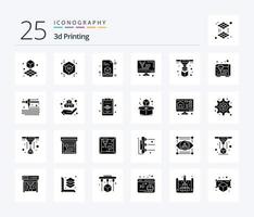 3d Printing 25 Solid Glyph icon pack including modeling. layer. 3d. printing. modeling vector