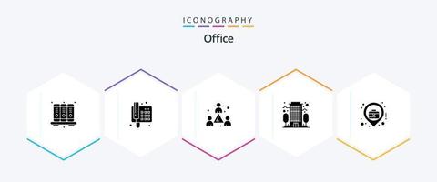 paquete de iconos de 25 glifos de oficina que incluye mapa. ciudad. colega. oficina. edificio vector