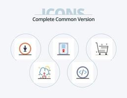 paquete de iconos planos de versión común completa 5 diseño de iconos. en línea. carro. dirección. diploma. certificado vector