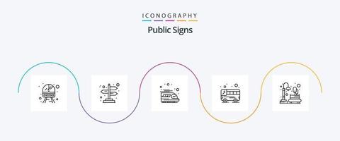 Public Signs Line 5 Icon Pack Including town. night. train. moon. transport vector