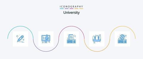 paquete de íconos de universidad azul 5 que incluye tareas en línea. alumno. asignación. escuela. caja vector