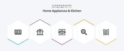 Home Appliances And Kitchen 25 Line icon pack including kitchen. kitchen. rice. bread. rolling vector
