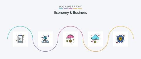 la línea de economía y negocios llenó el paquete de iconos planos 5 que incluye el dólar. finanzas. dinero. nube vector