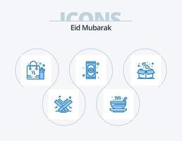 Eid Mubarak Blue Icon Pack 5 Icon Design. namaz. rug. tea. eid. gift vector