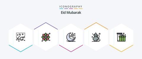 eid mubarak 25 paquete de iconos de línea completa que incluye qehwa. té. tela. musulmán. luna vector