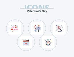 paquete de iconos planos del día de san valentín 5 diseño de iconos. buscar. corazón. corazones. correo. carta vector