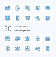 20 Data Management Blue Color icon Pack like line delivery monitor check shopping vector