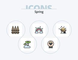 paquete de iconos lleno de línea de primavera 5 diseño de iconos. cactos rosa. champiñón. naturaleza. flora vector